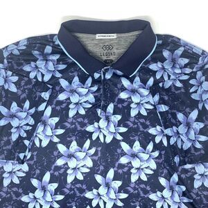 Leg3nd‎ Extreme Stretch Blue Flower Men's Golf Performance Polo Shirt Size XL